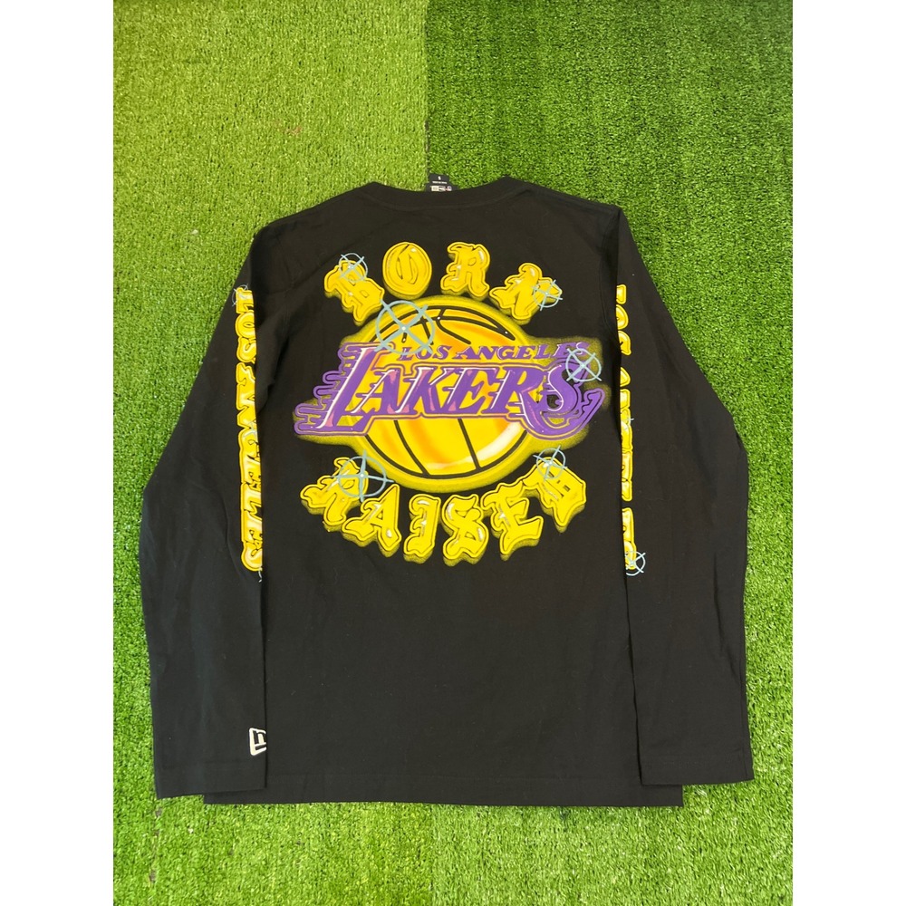 Born x Raised Los Angeles Lakers New Era Long Sleeve Black Shirt Mens Small NBA